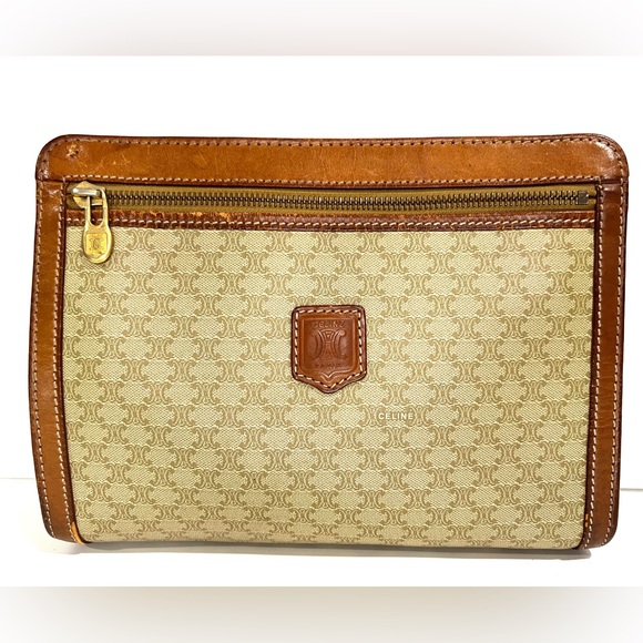 Celine Brown and Tan Zip Pouch - vintage